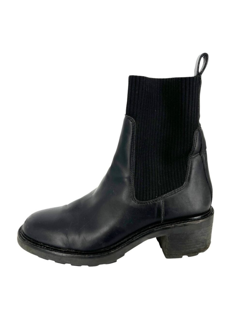 Steve Madden Kiley Black Leather Knit Block Heel Ankle Boots Size 9